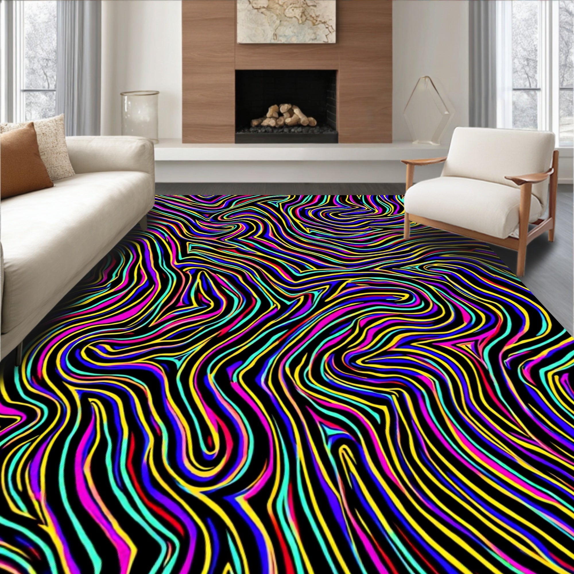 Vibrant Swirl Pattern Neon Rug