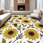 Golden Yellow Sunflower Botanical Pattern Rug