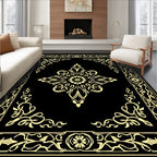 Ornate Black Gold Floral Frame Rug