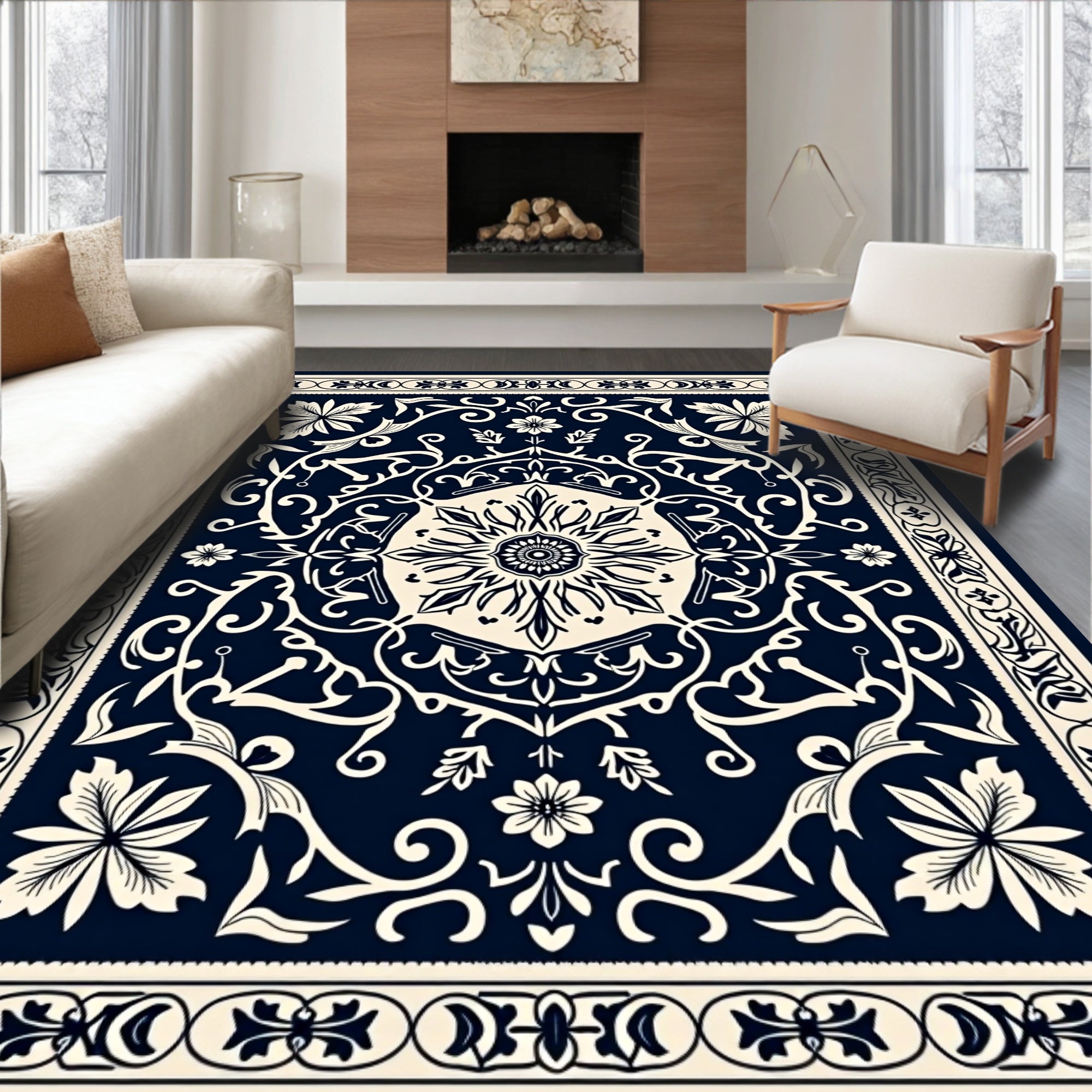 Intricate Floral Medallion Pattern Rug