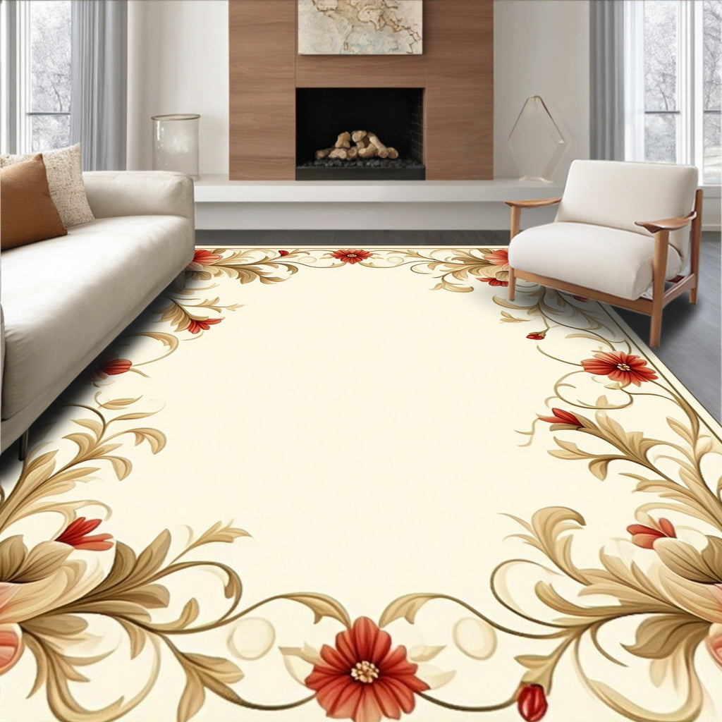 Floral Vine With Red Flowers Rug