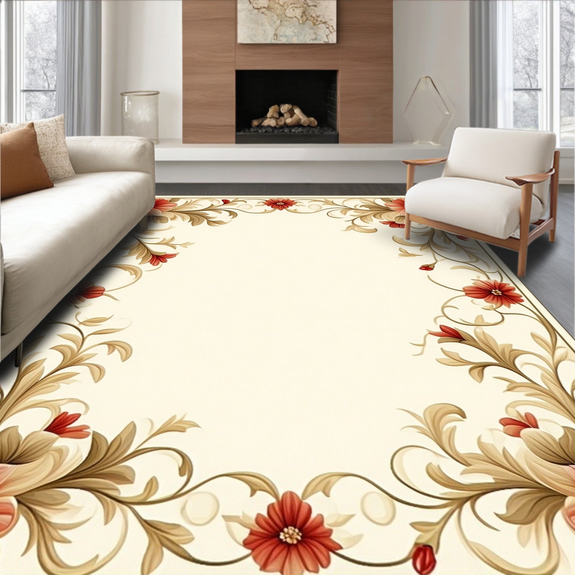 Floral Vine With Red Flowers Rug