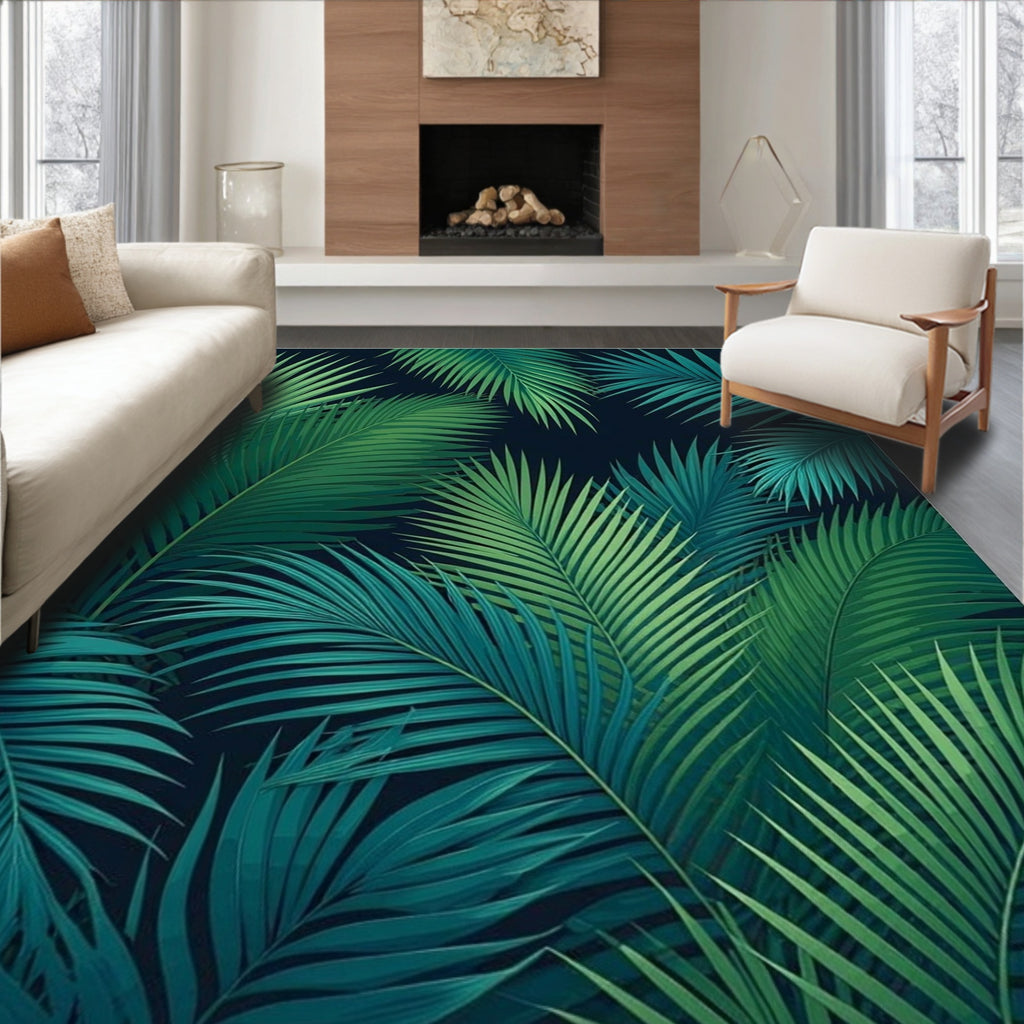 Tropical Palm Leaf Pattern Rug