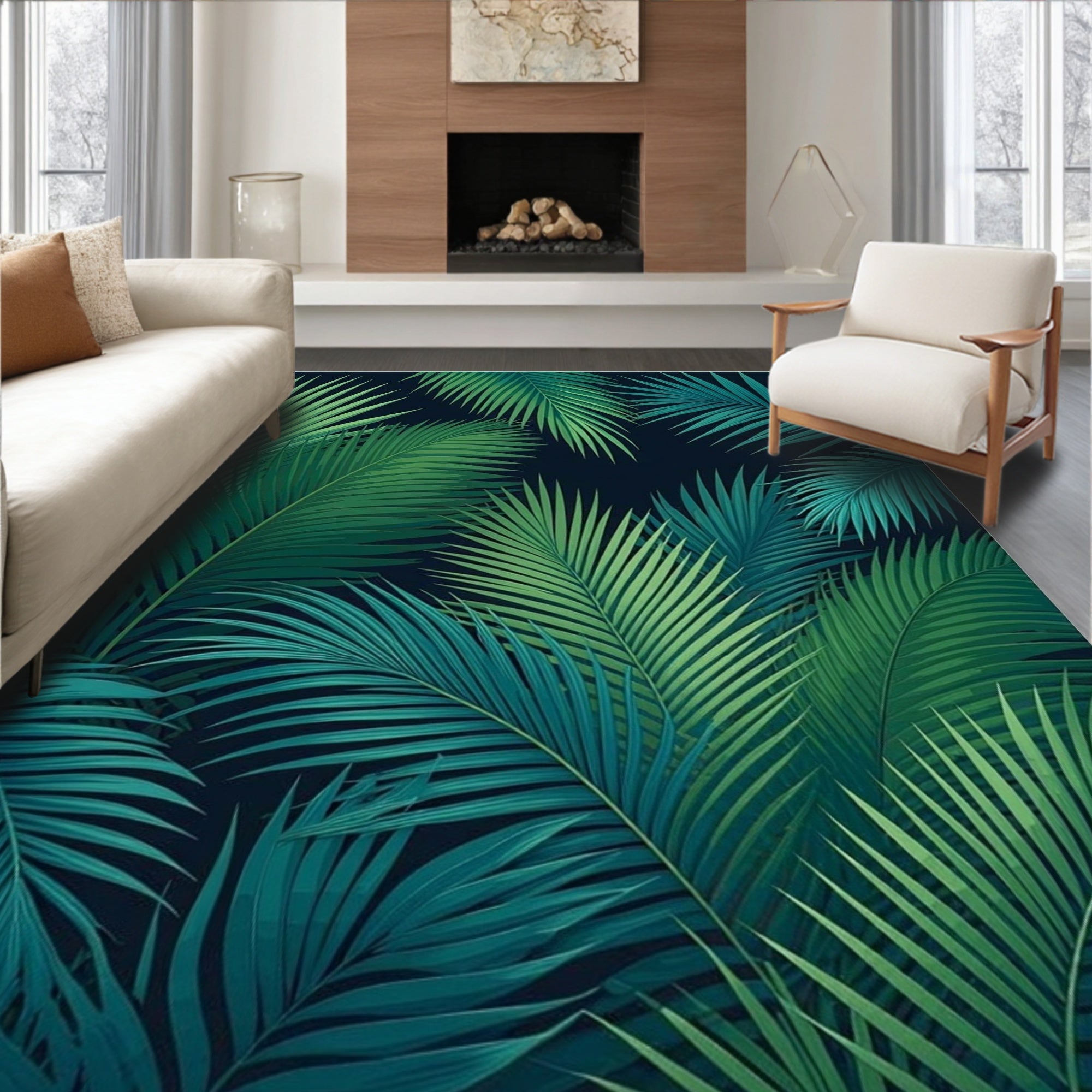Tropical Palm Leaf Pattern Rug