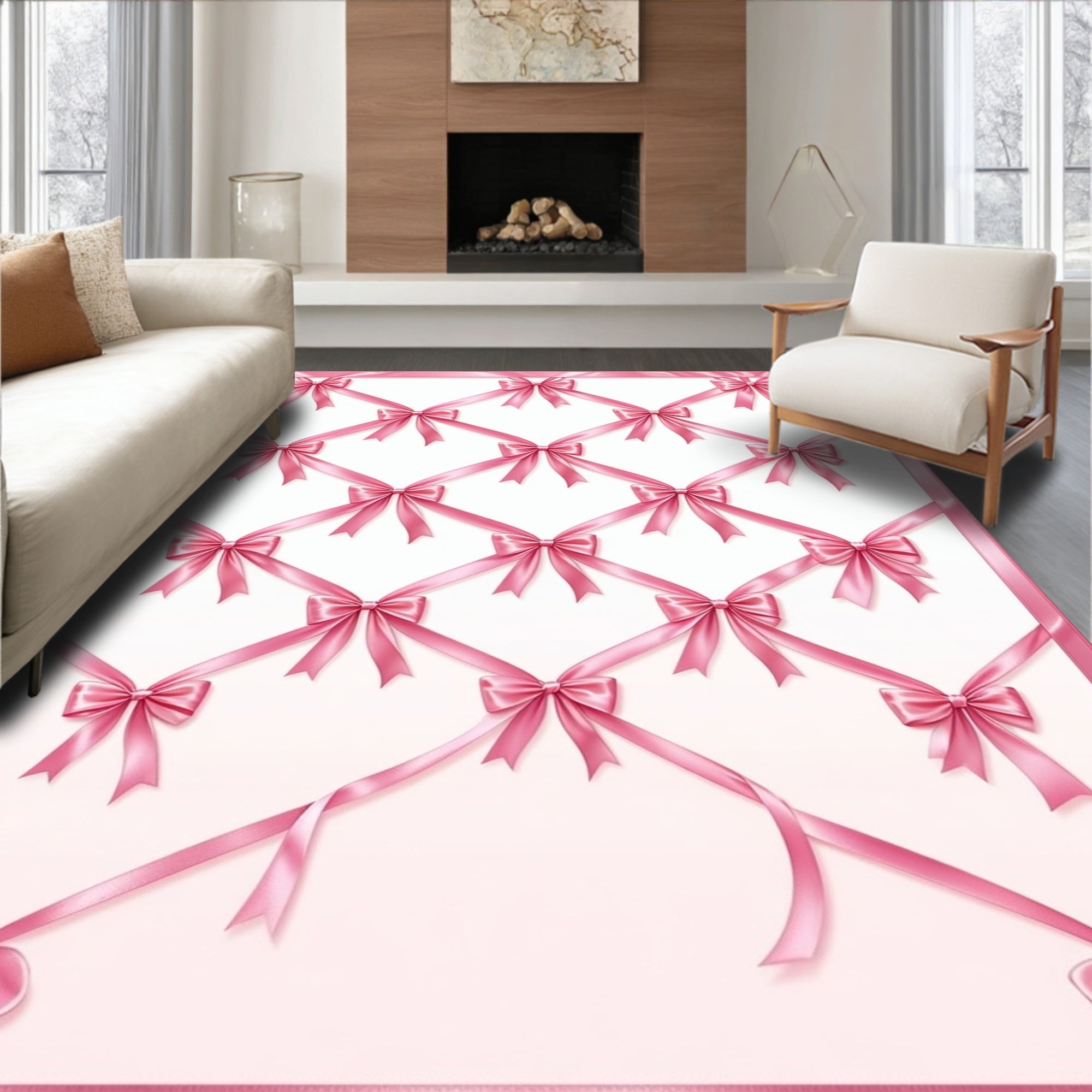 Pink Ribbon Bow Pattern Rug