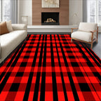 Bold Red Black Plaid Weave Rug