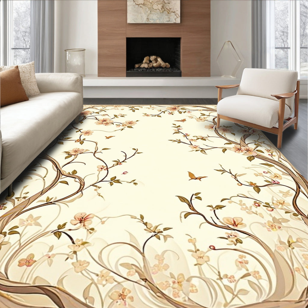 Elegant Floral Branches With Birds Design Rug