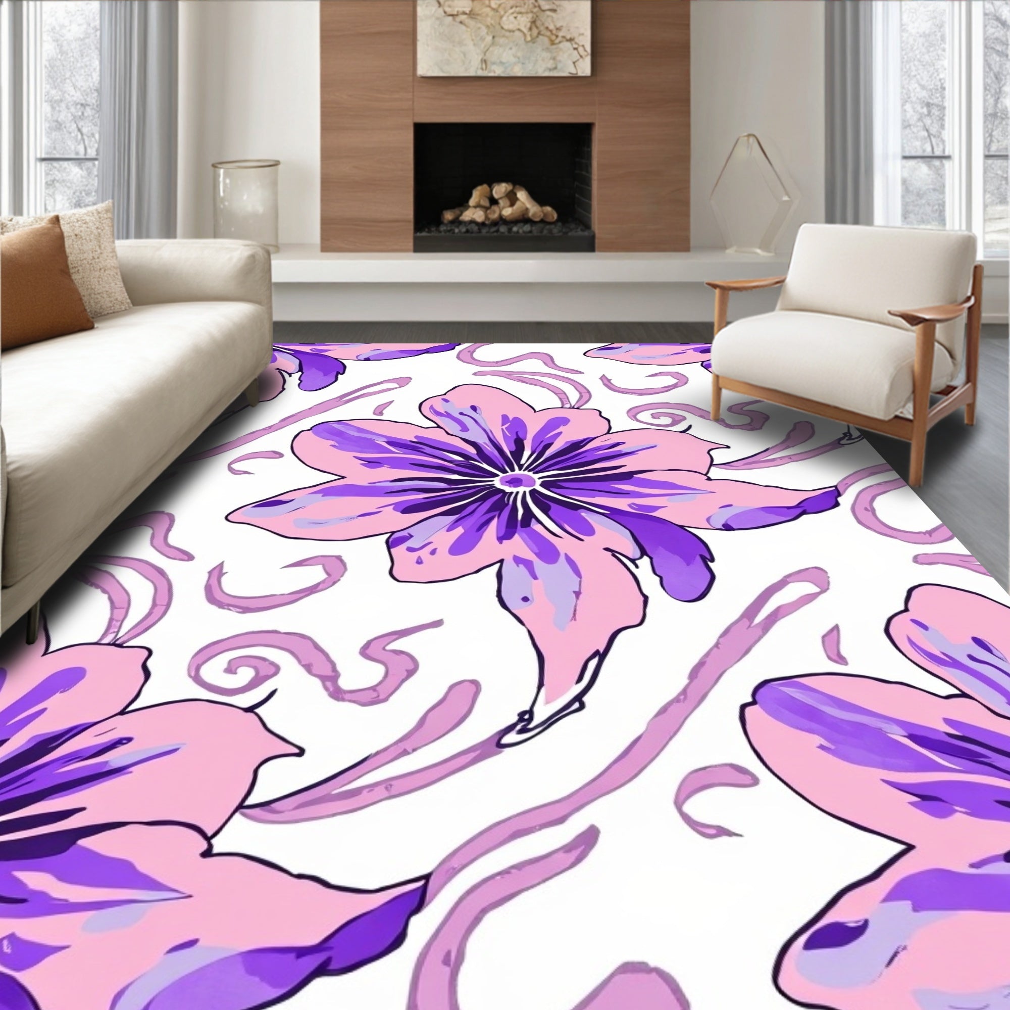 Whimsical Flower Splash Pattern Rug