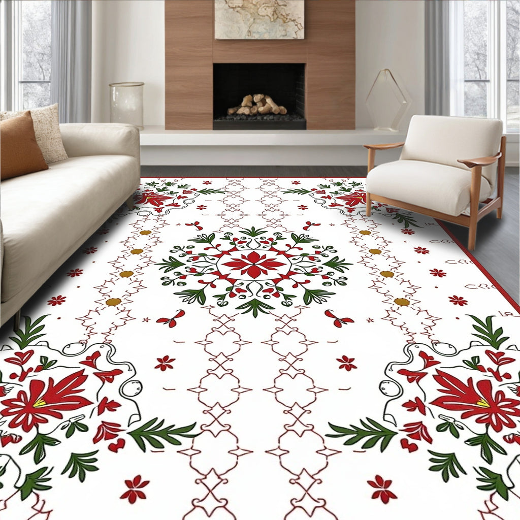 Crimson Green Floral Symmetry Medallions Rug