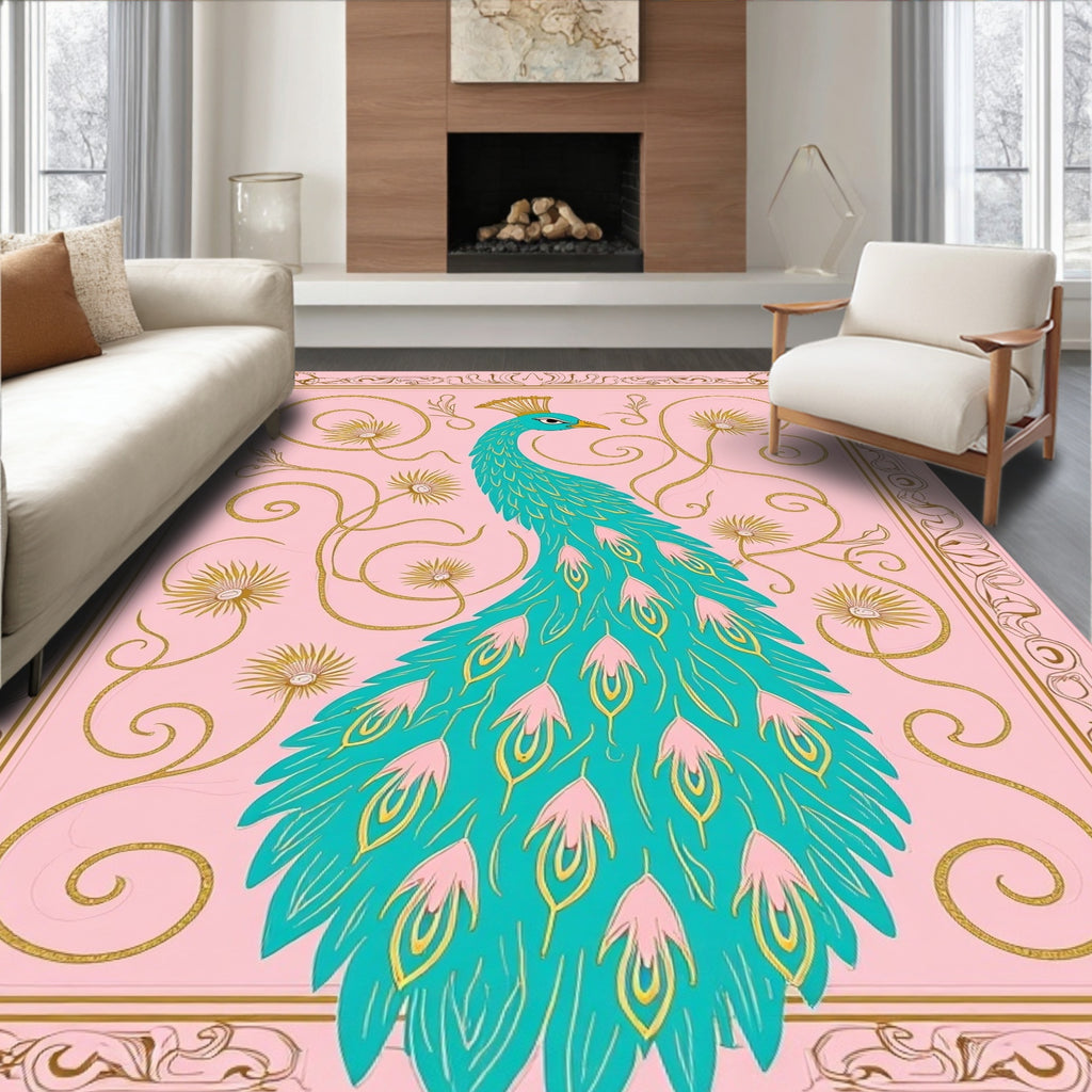 Elegant Peacock Floral Art Nouveau Rug