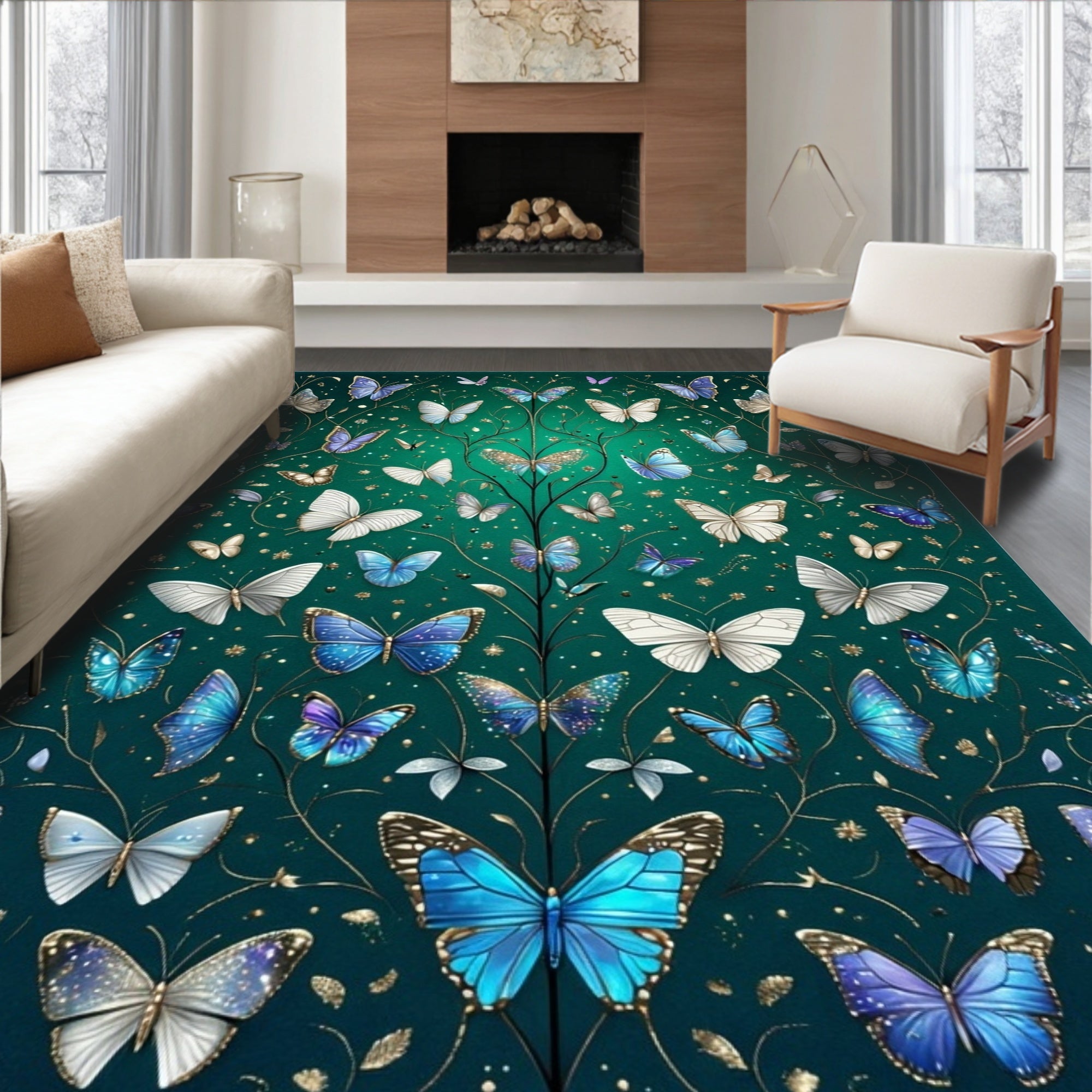 Enchanting Butterfly Garden Pattern Rug