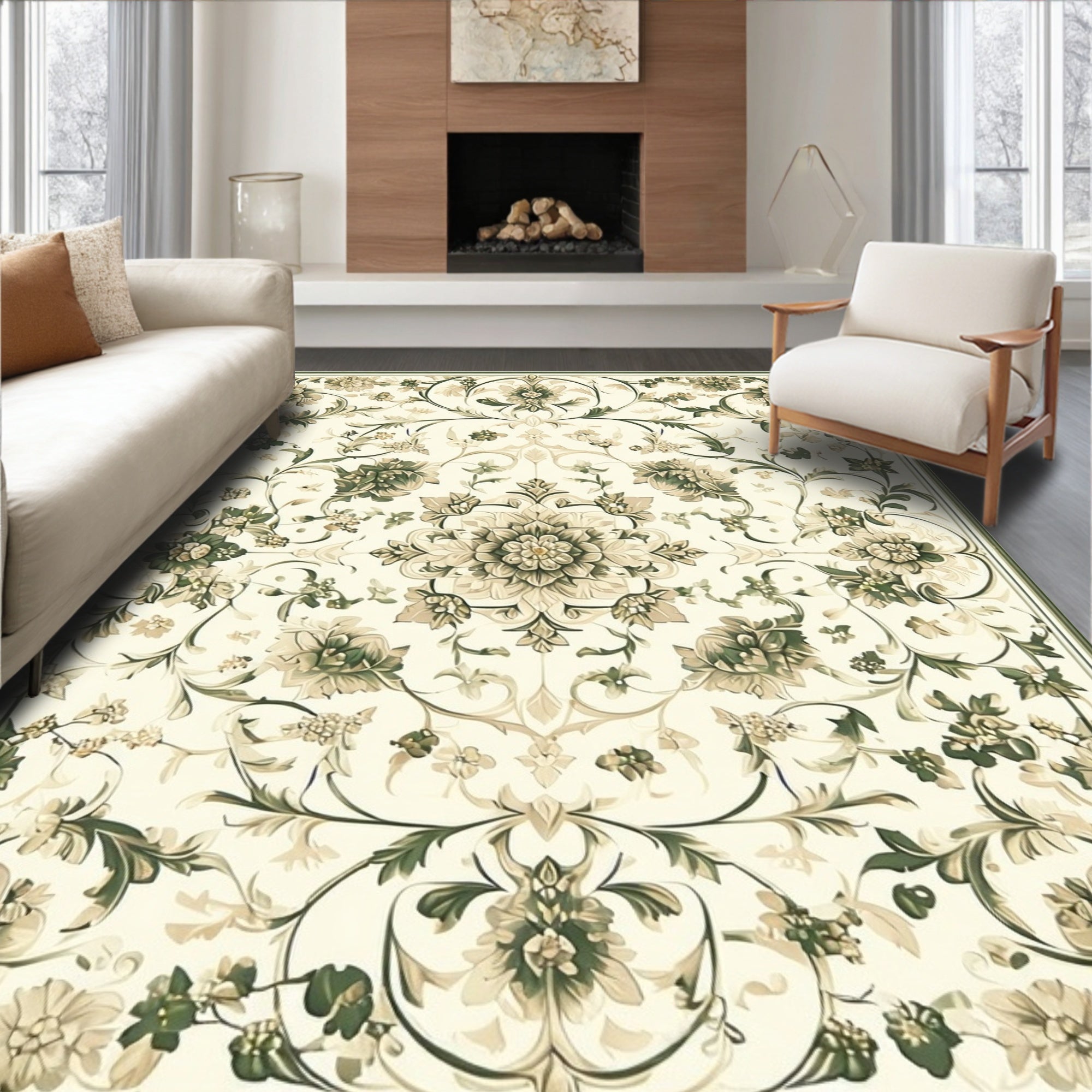 Vintage Floral Accents Swirl Pattern Rug