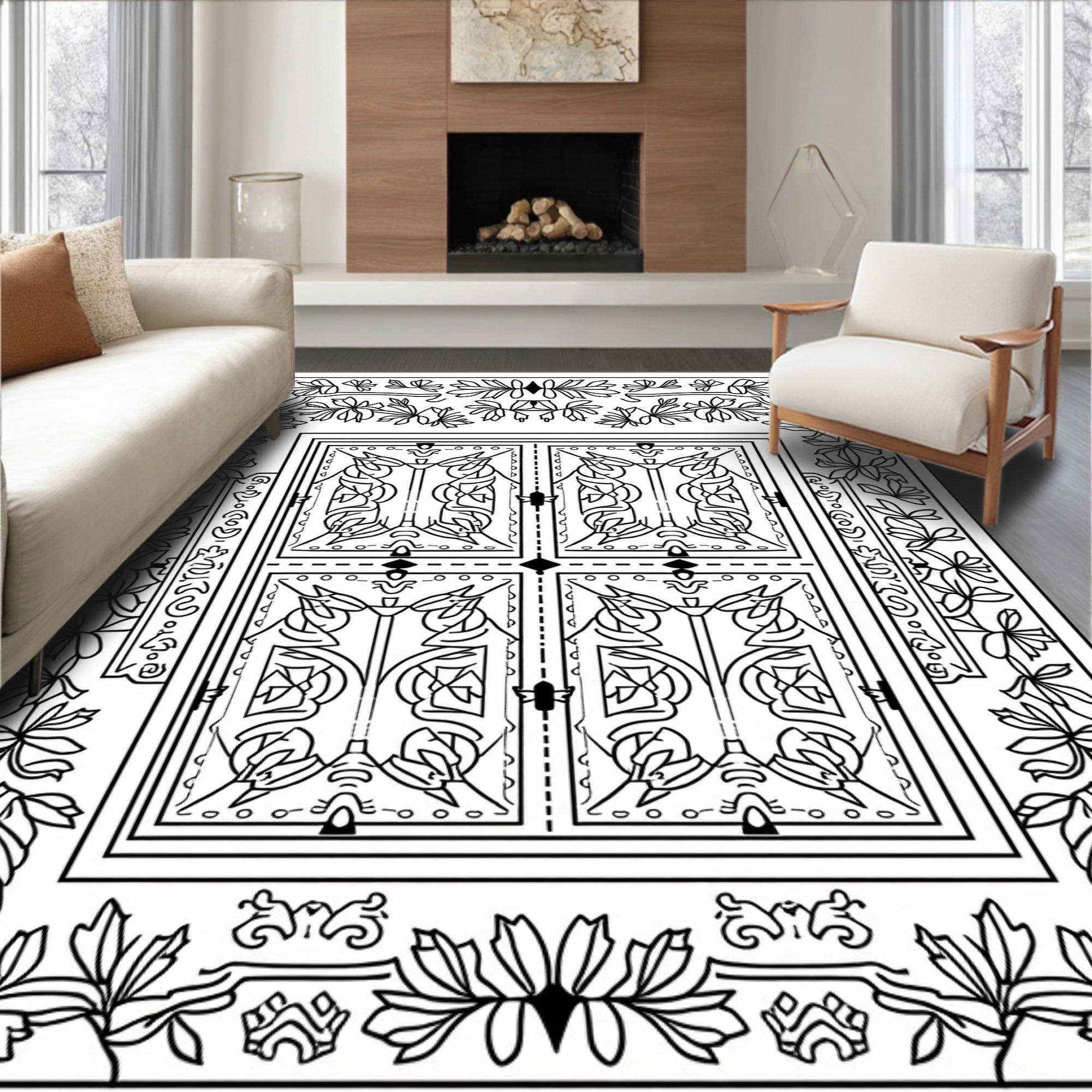Ornate Floral Doorway Garden Rectangle Rug