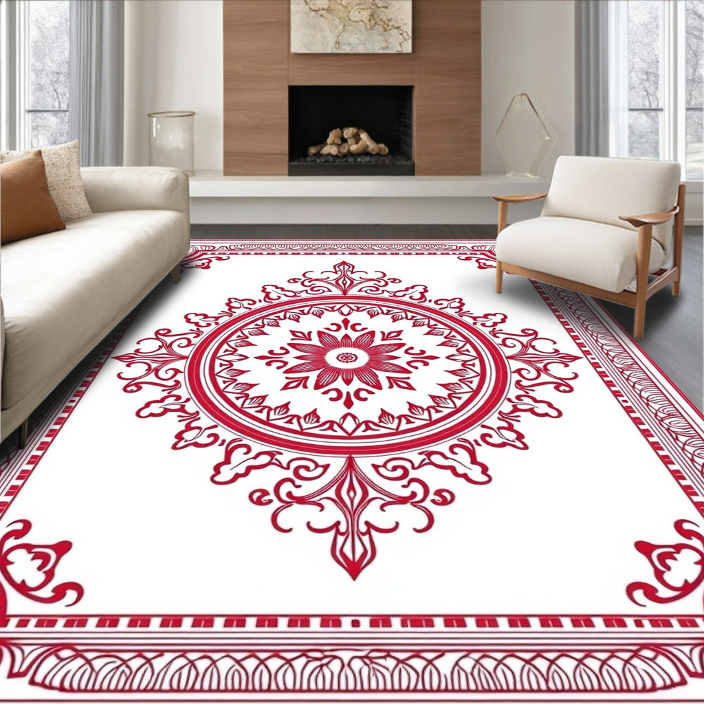 Crimson Floral Medallion Border Rug