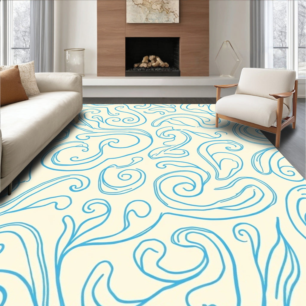 Blue Swirls On Cream Background Rug