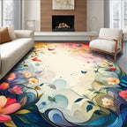 Whimsical Floral Vines Butterflies Art Rug