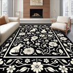 Whimsical Floral Kitten Silhouette Pattern Rug