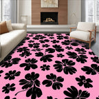 Bold Black 5-Petal Flower Motif Rug
