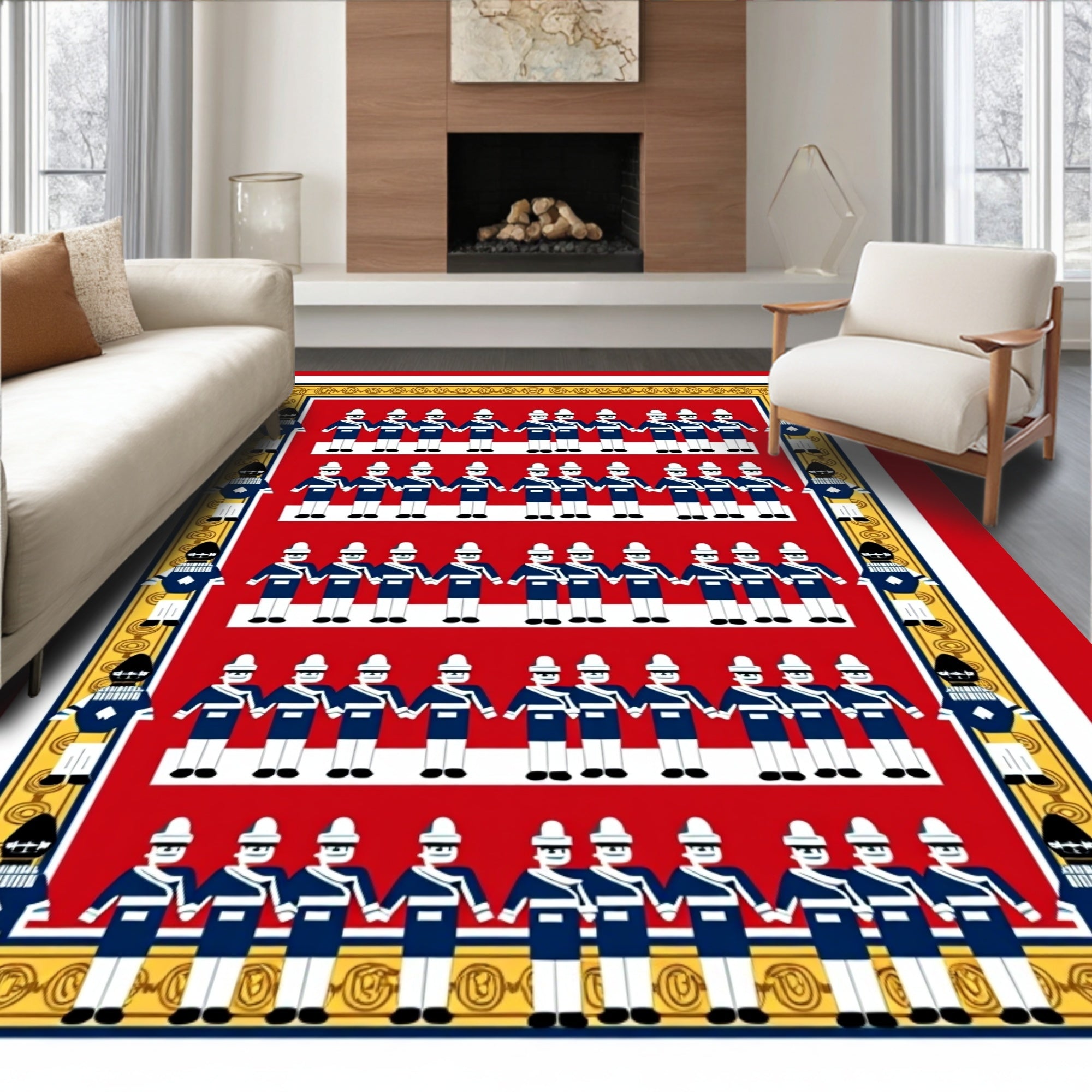 Red Blue Soldier Chain Border Rug