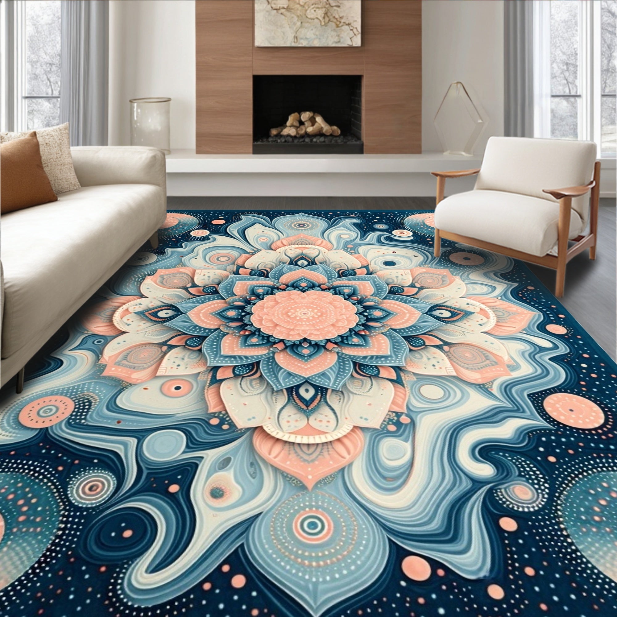 Intricate Mandala Floral Swirls Design Rug
