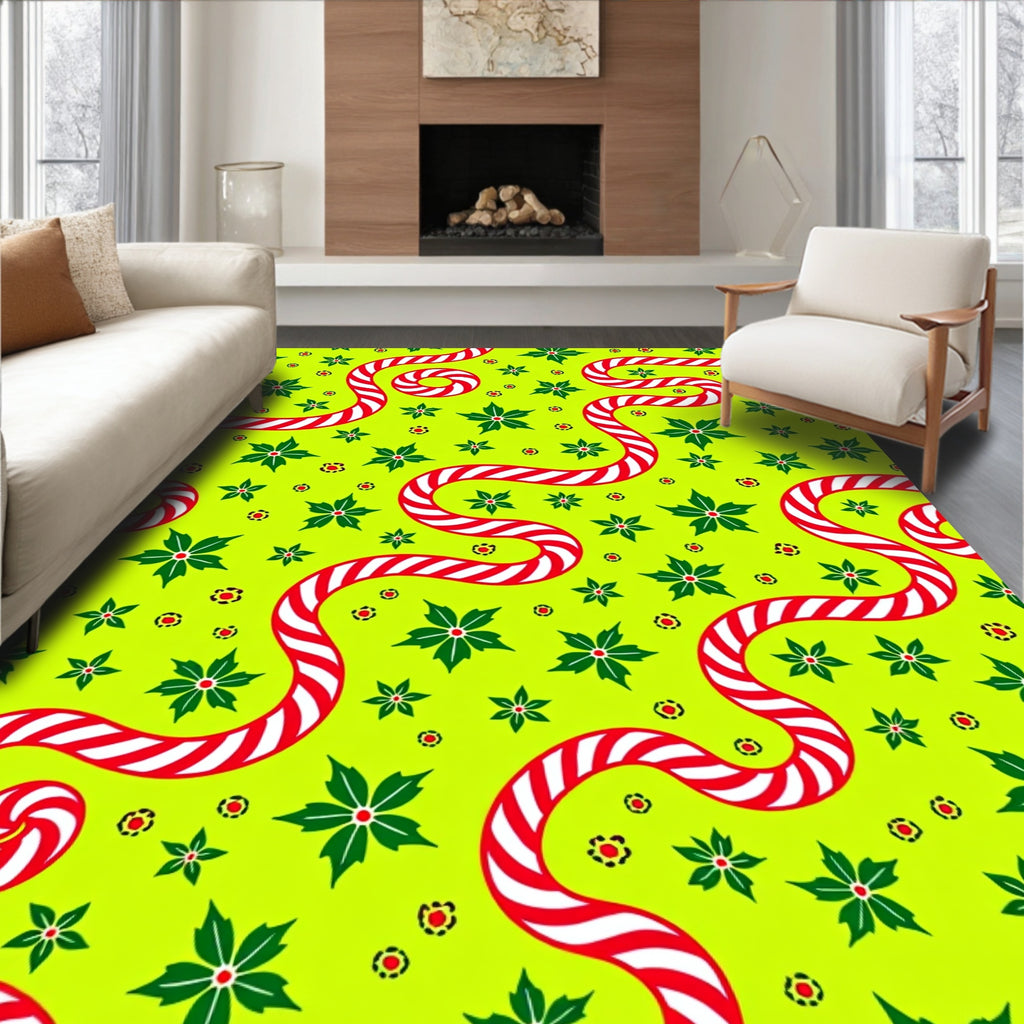 Lime Green Candy Cane Poinsettia Swirl Rug