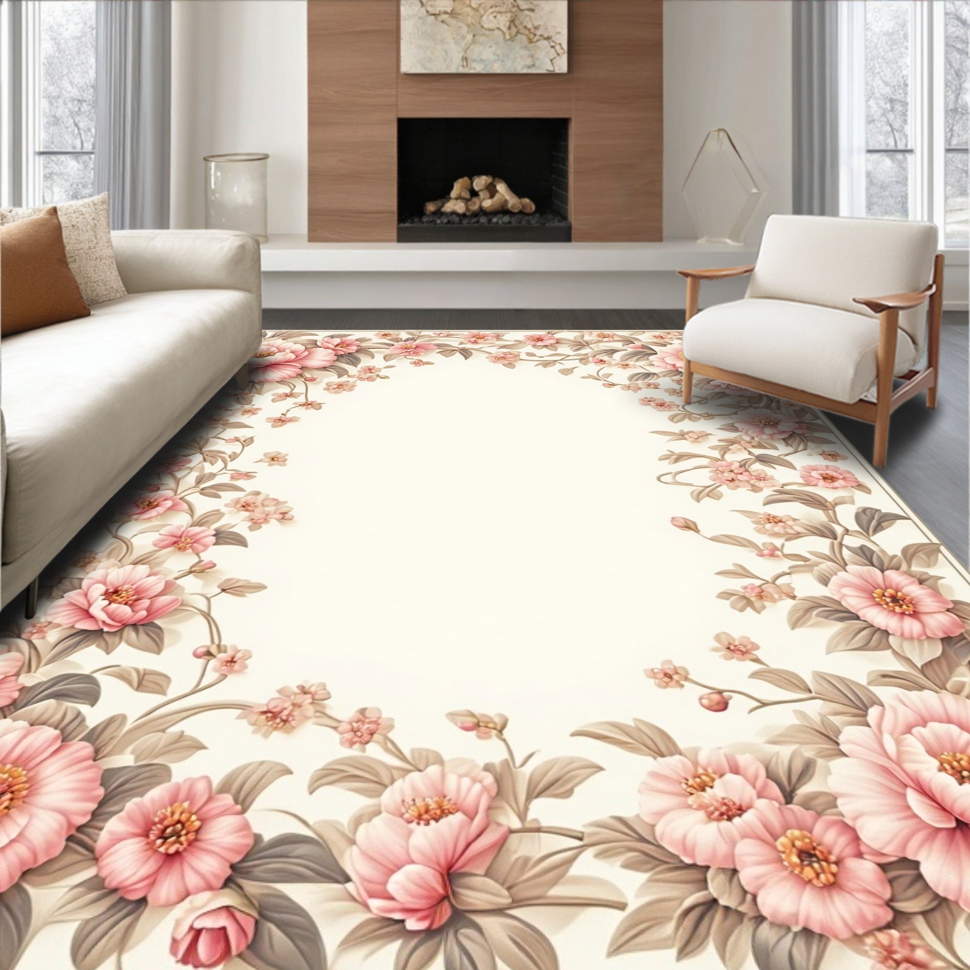 Pastel Pink Floral Vine Romance Rug