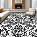 Black White Classic Floral Damask Rug