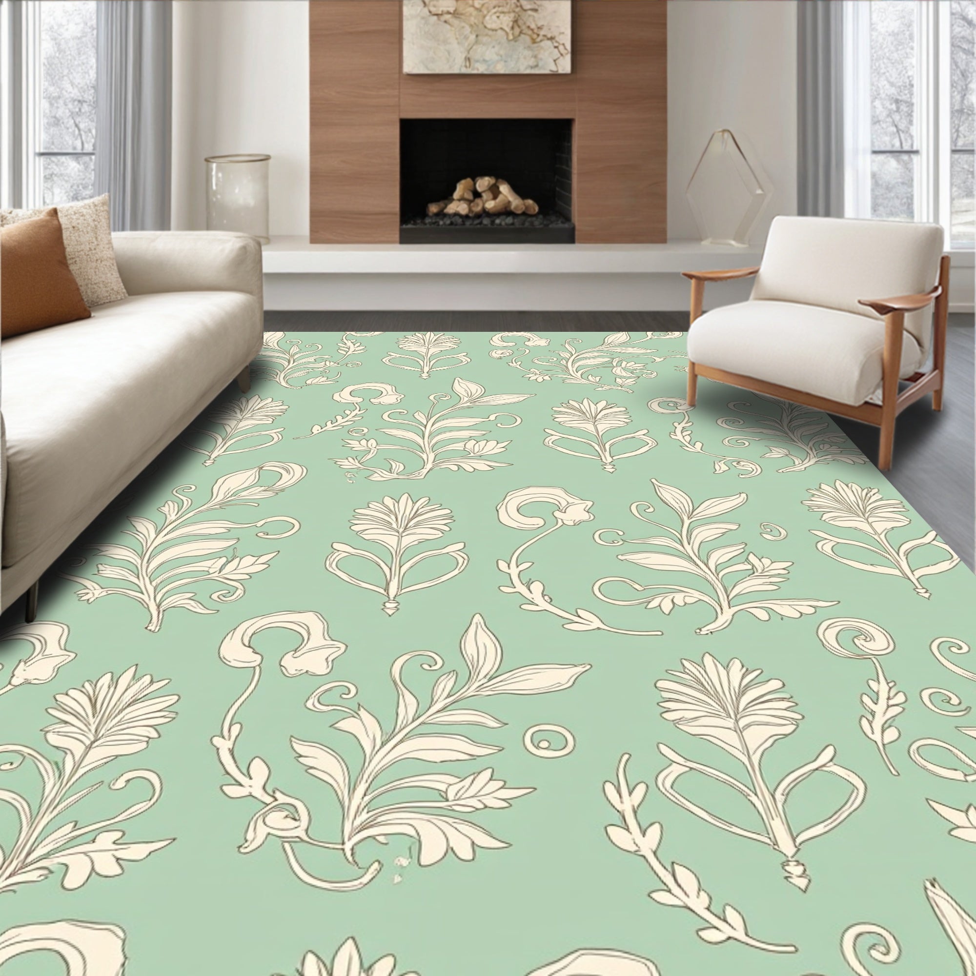 Vintage Floral Vine Art Nouveau Design Rug