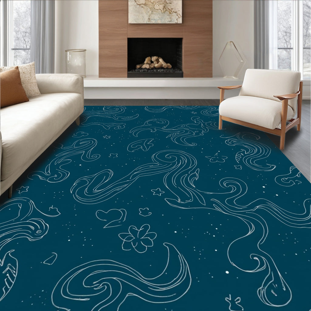 Whimsical Swirls and Stars Pattern Rug