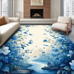 Vibrant Blue Floral Butterfly Garden Rug