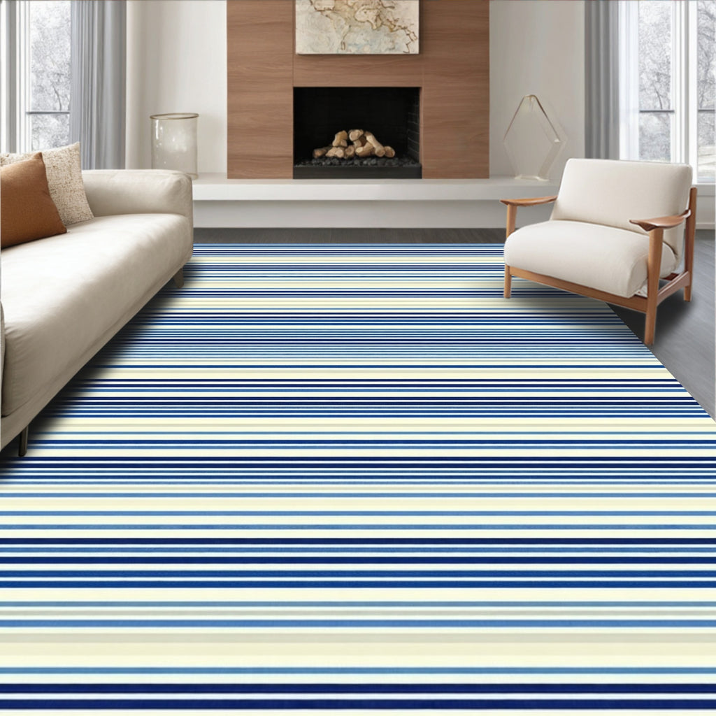 Classic Blue White Striped Design Rug