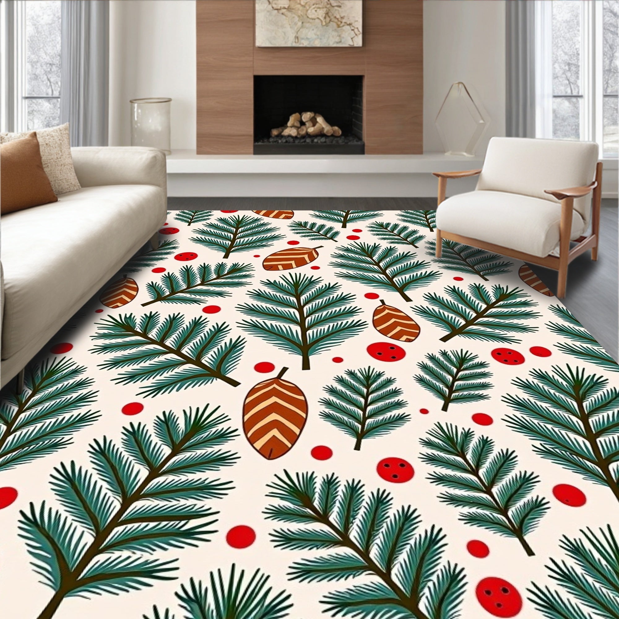 Rustic Pine Sprigs and Berries Rug