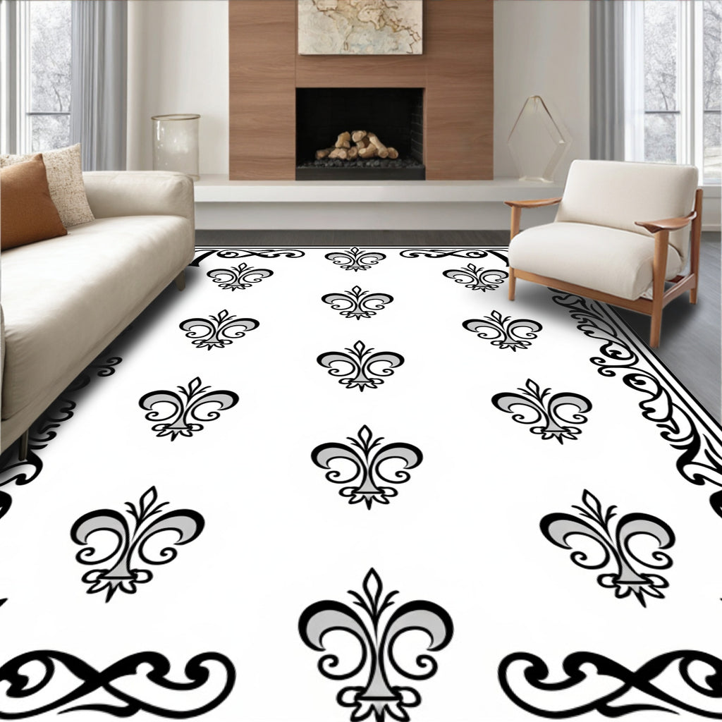Classic Fleur-de-lis Border Pattern Rug