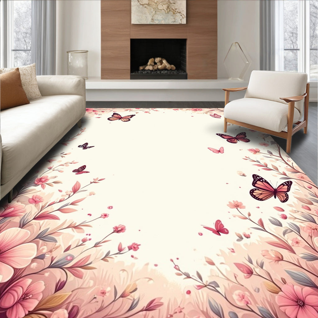 Floral Butterfly Meadow Design Rug