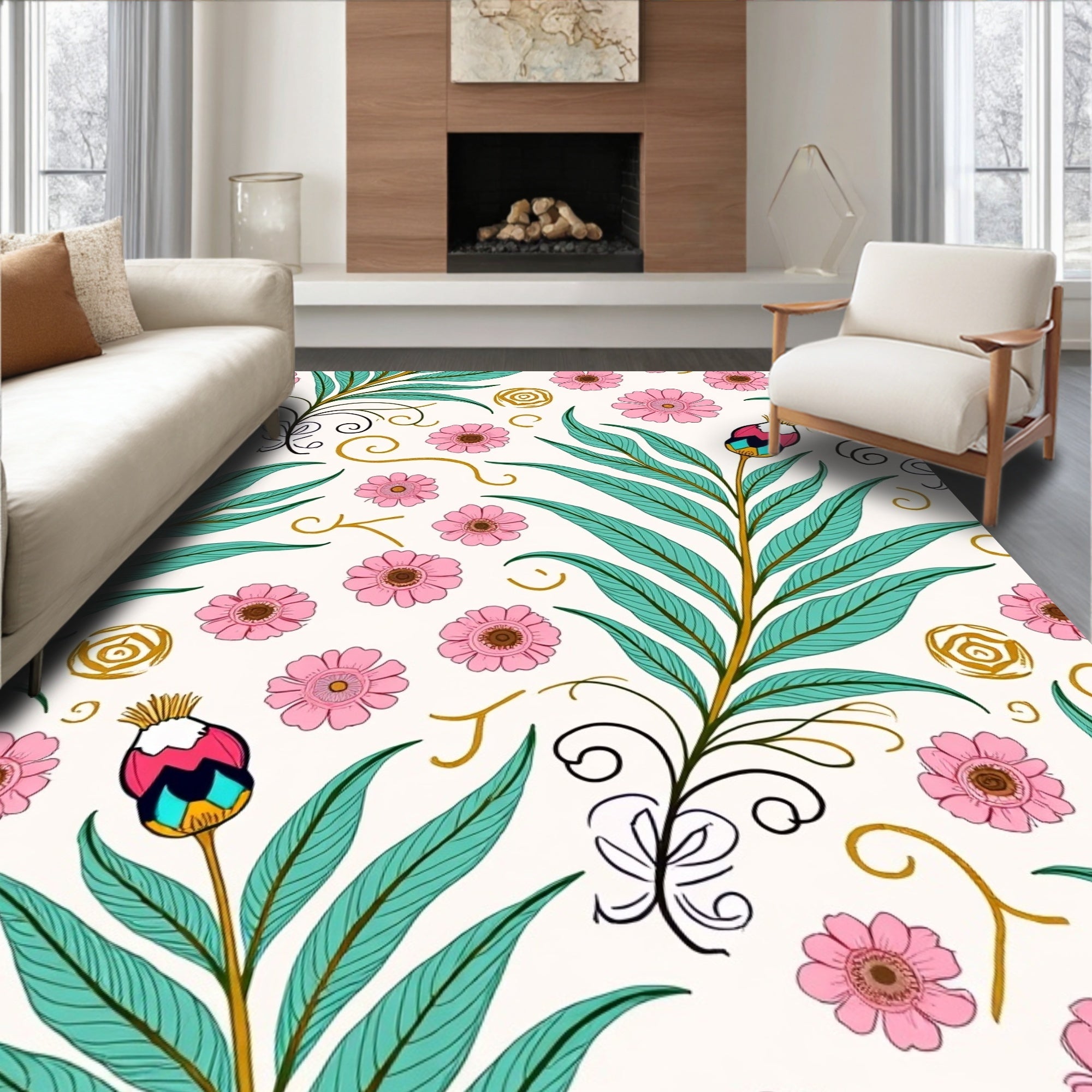 Ornate Floral Vine Pattern Rug