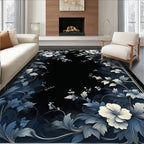 Dark Elegant Floral Scroll Pattern Rug