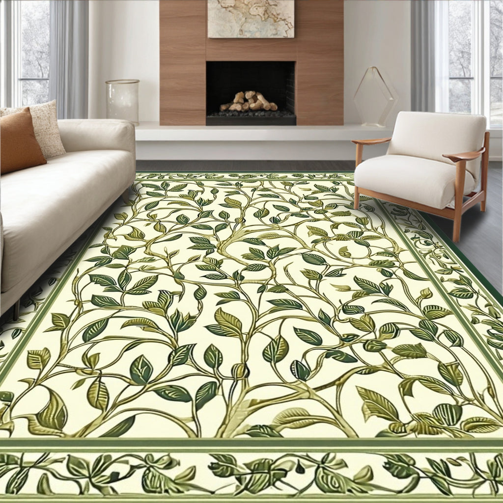 Nature Inspired Green Vine Pattern Rug