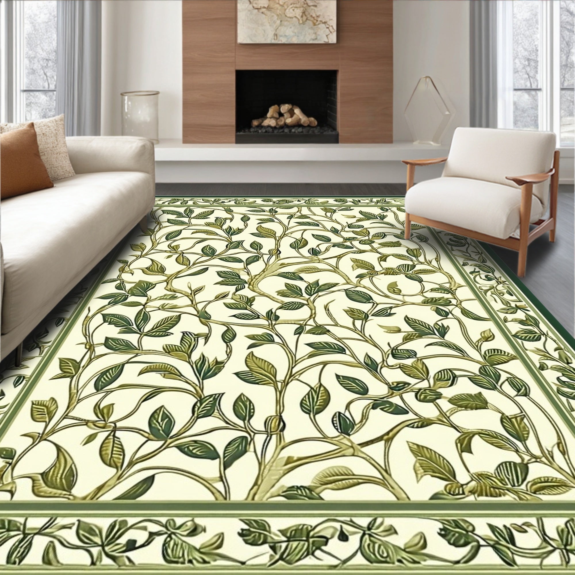 Nature Inspired Green Vine Pattern Rug