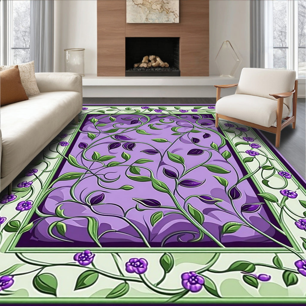 Purple Floral Vine Border Design Rug