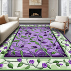 Purple Floral Vine Border Design Rug