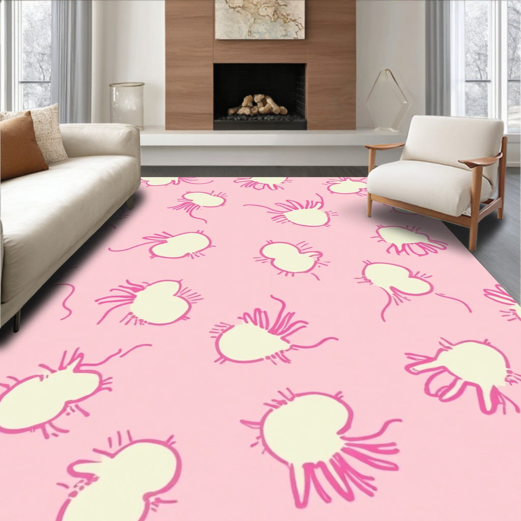 Pink Yellow Abstract Motif Rug