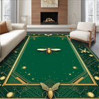 Opulent Green Gold Insect Pattern Rug