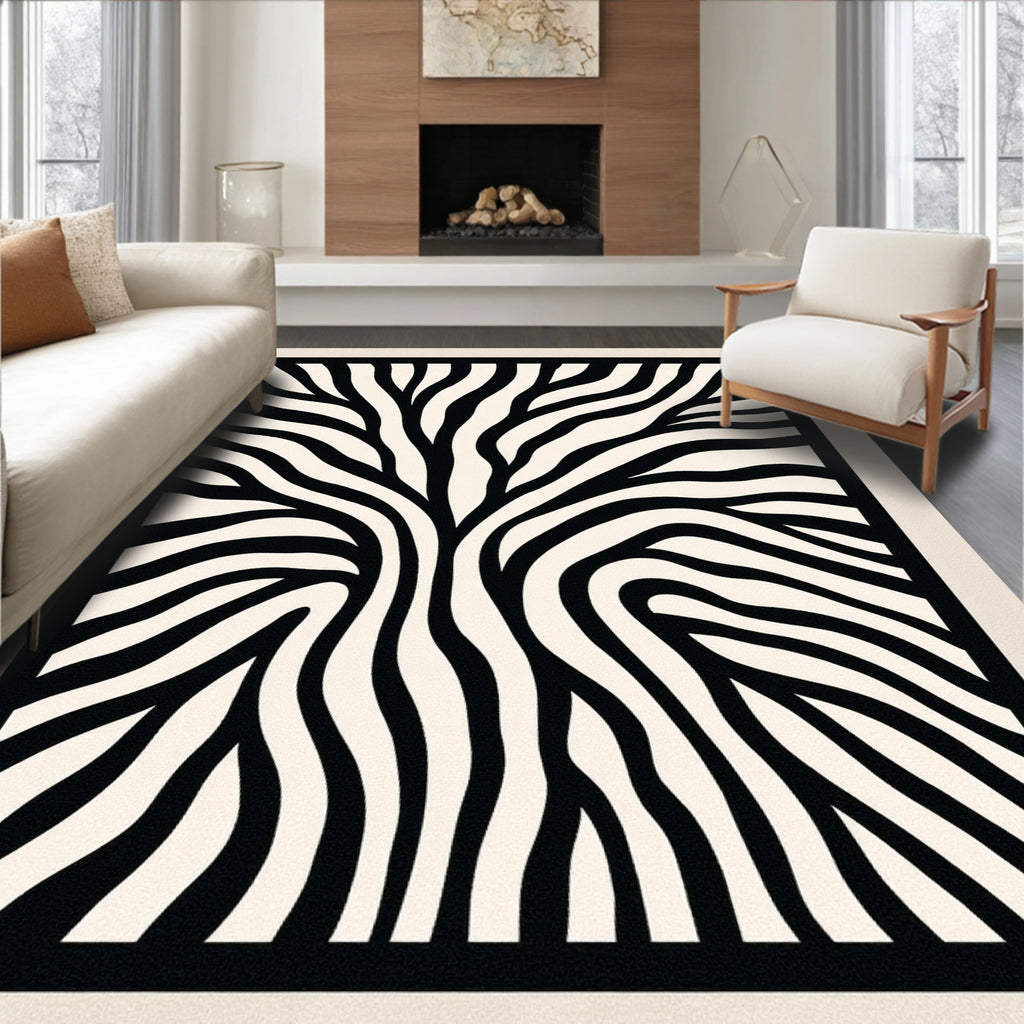 Black and White Abstract Wavy Stripes Rug