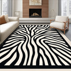 Black and White Abstract Wavy Stripes Rug