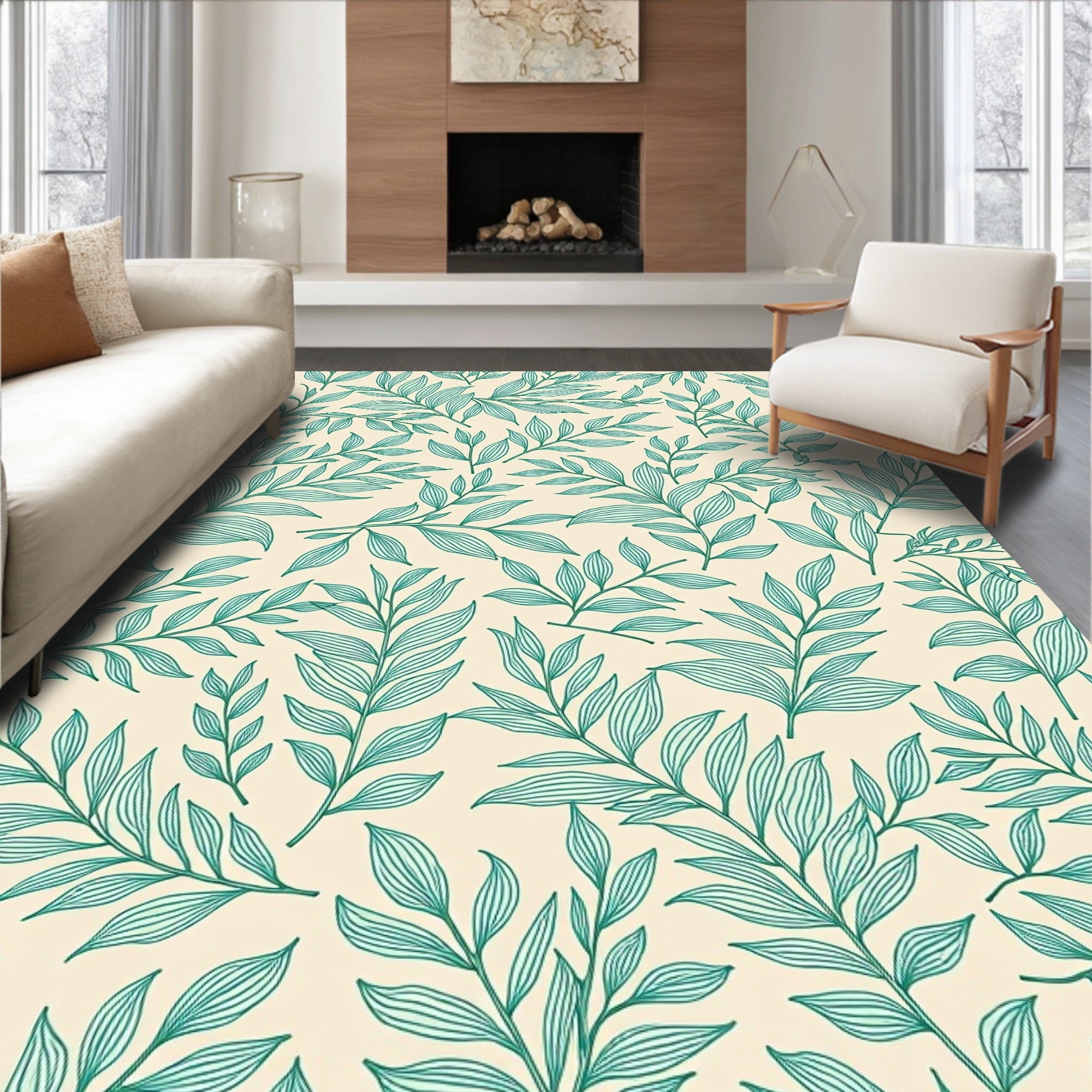 Nature Inspired Leaf Pattern Rug