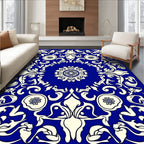 Royal Blue Floral Scroll Pattern Rug