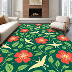 Whimsical Bird and Flora Pattern Rug