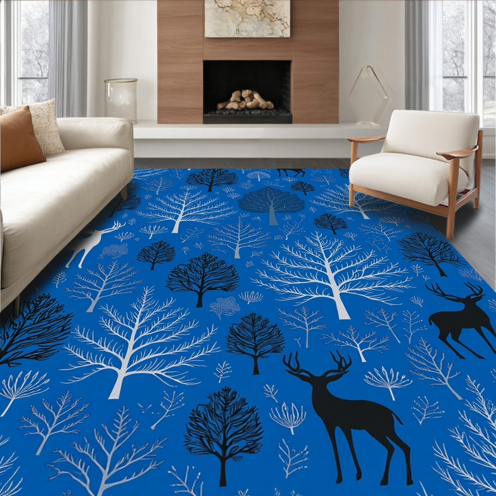 Winter Woodland Deer Tree Pattern Rug