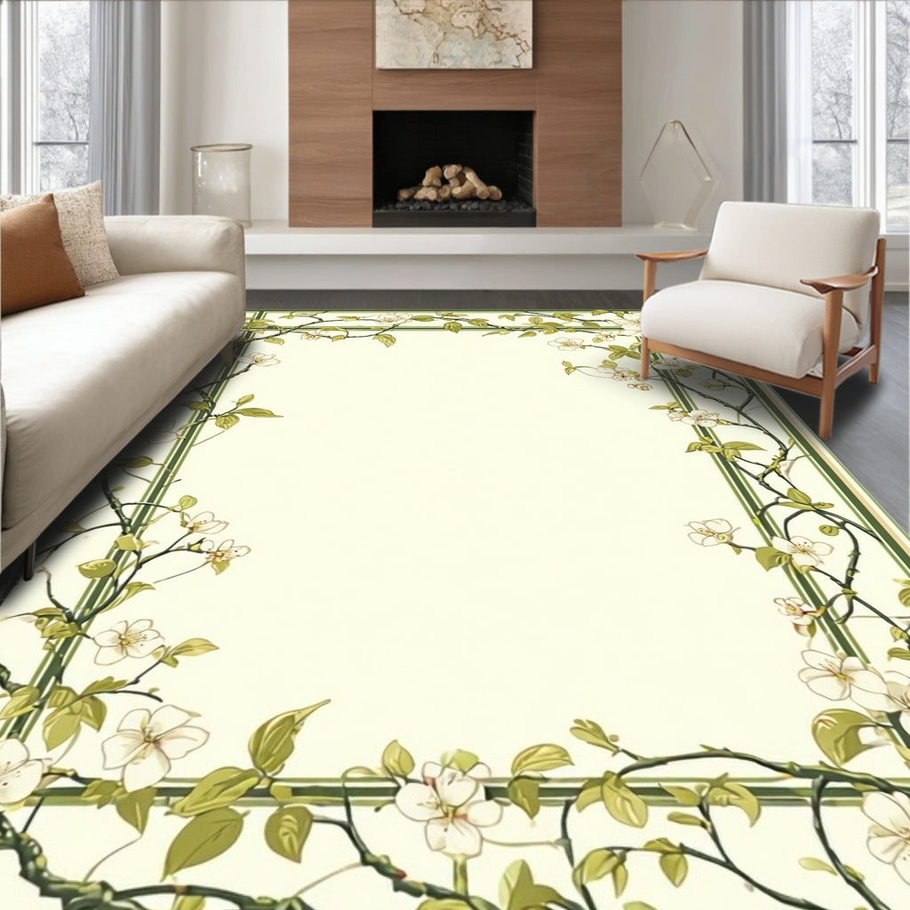 Vine and Blossom Art Nouveau Border Rug