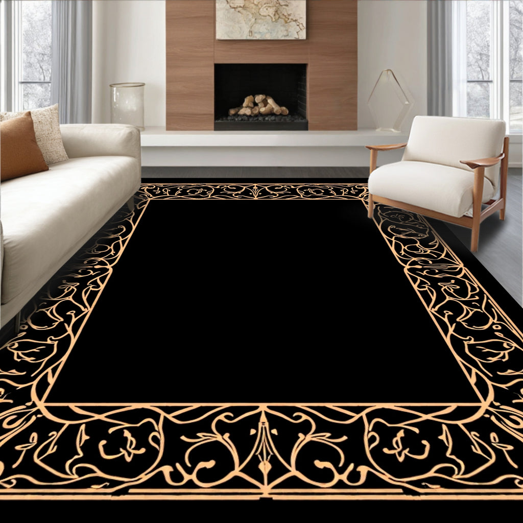 Ornate Floral and Animal Border Design Rug